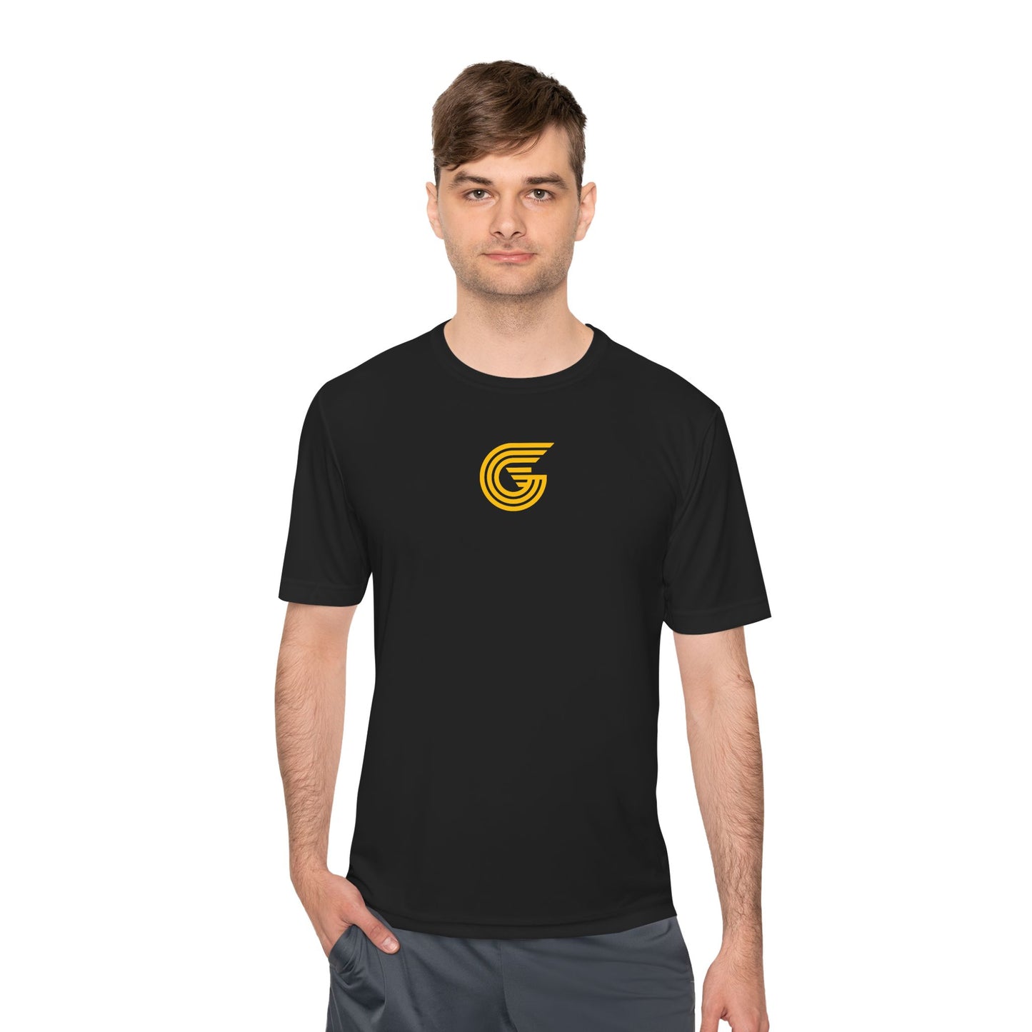 Genyus - Dark Mode Unisex Moisture Wicking Tee, Sporty Workout Shirt, Fitness Gift, Casual Wear, Graphic Tee for Dads
