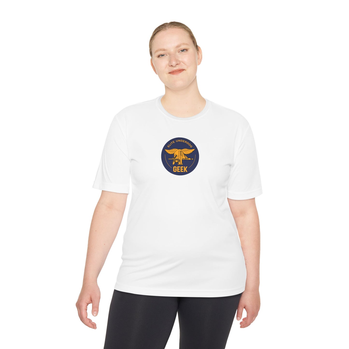 Elite Geek Patch - Unisex Moisture Wicking Tee, Sporty Workout Shirt, Fitness Gift, Casual Wear, Graphic Tee for Dads