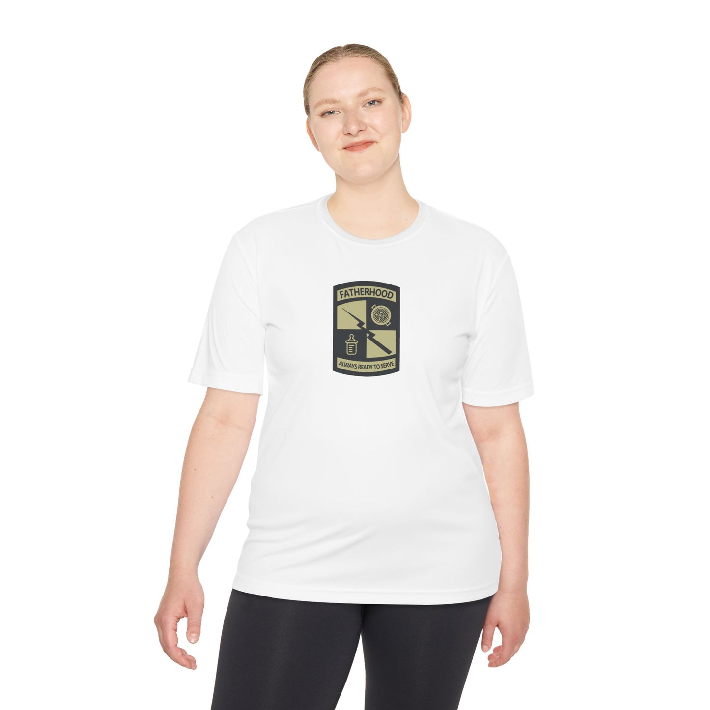 Fatherhood Patch Unisex Moisture Wicking Tee, Sporty Workout Shirt, Fitness Gift, Casual Wear, Graphic Tee for Dads